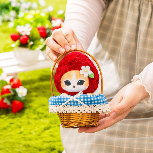 Mofusand Strawberry Cat Plush in Basket