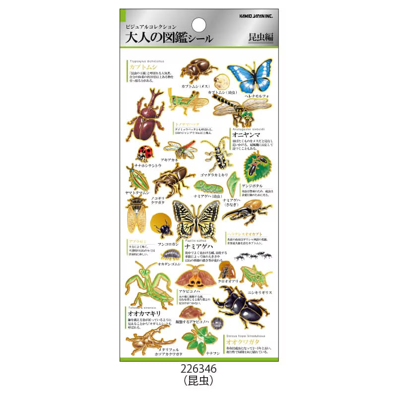 Kamio Adult Illustrated Picture Book Stickers – Insect | Japanese Gold Foil Stickers