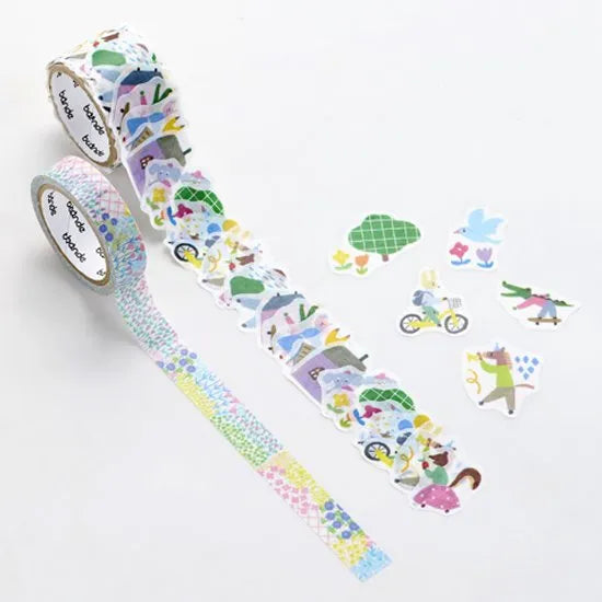 Bande Washi Masking Roll Sticker Set – Animal Town & Flower Garden (2-Rolls)