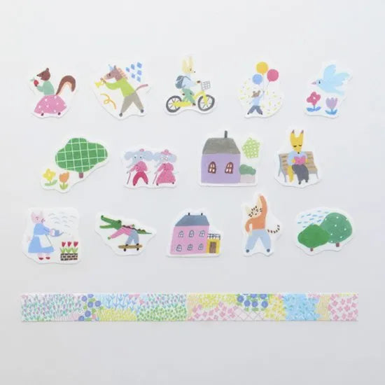 Bande Washi Masking Roll Sticker Set – Animal Town & Flower Garden (2-Rolls)