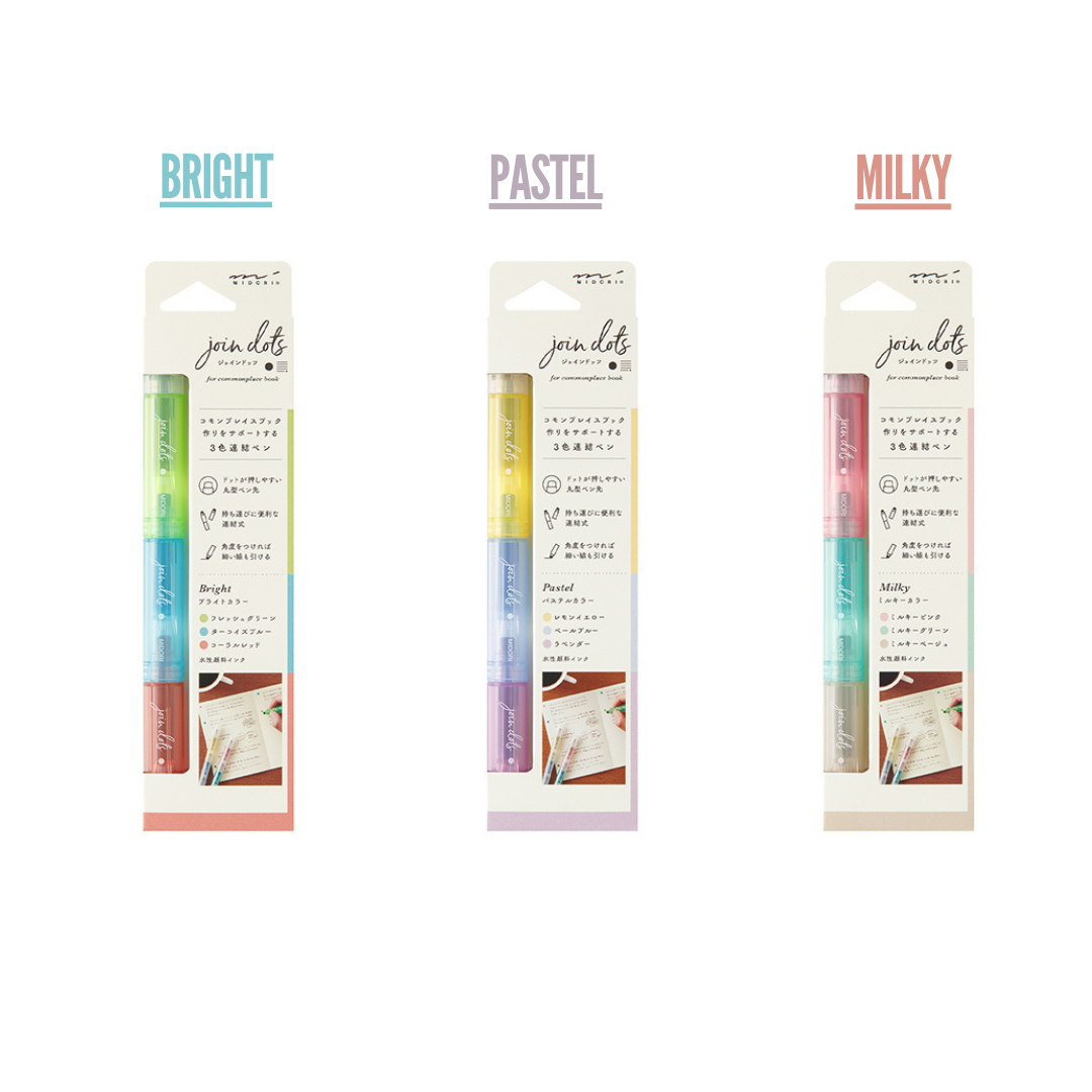 MIDORI Join Dots 3-Color Dot Pen – Japanese Journaling Marker/ Highlighter