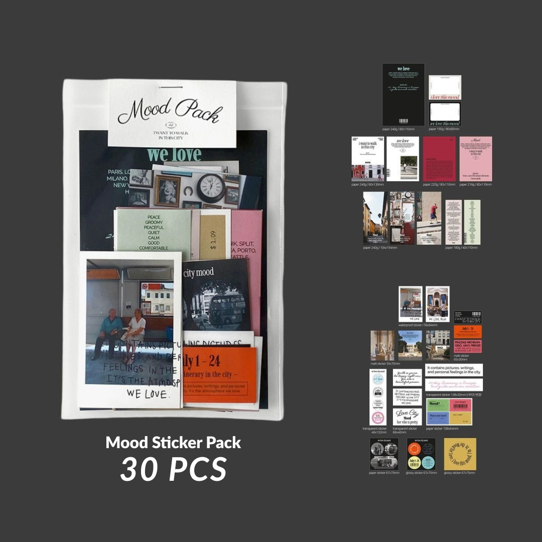Aesthetic Mood Theme Sticker & Design Paper Pack | 30 Pcs