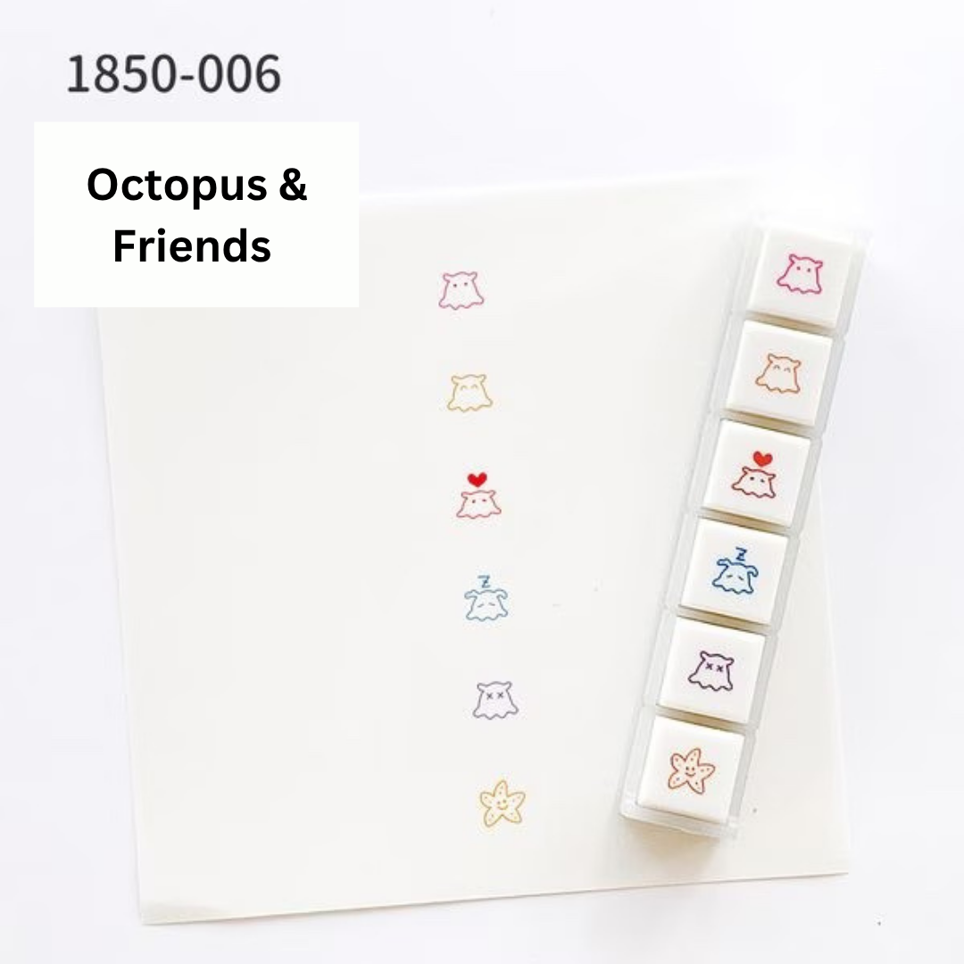KODOMO NO KAO Pochitto6 Japanese Planner Self-Inking Mini Stamp Set for Journaling