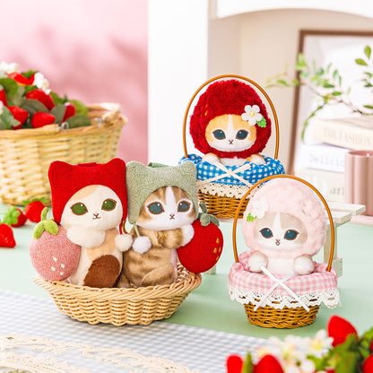 Mofusand Strawberry Cat Plush in Basket