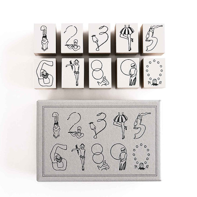 Rakui Hana fun wooden rubber stamp set of the Circus (Numbers)