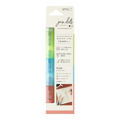 MIDORI Join Dots 3-Color Dot Pen – Japanese Journaling Marker/ Highlighter