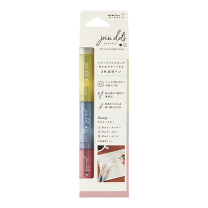 MIDORI Join Dots 3-Color Dot Pen – Japanese Journaling Marker/ Highlighter