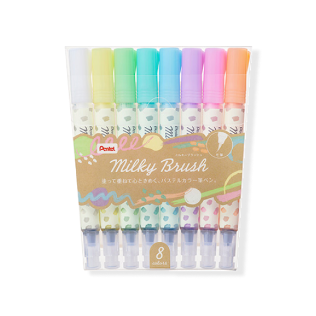 Pental Milky Brush Pen 8 Colors | Set of 8 colors