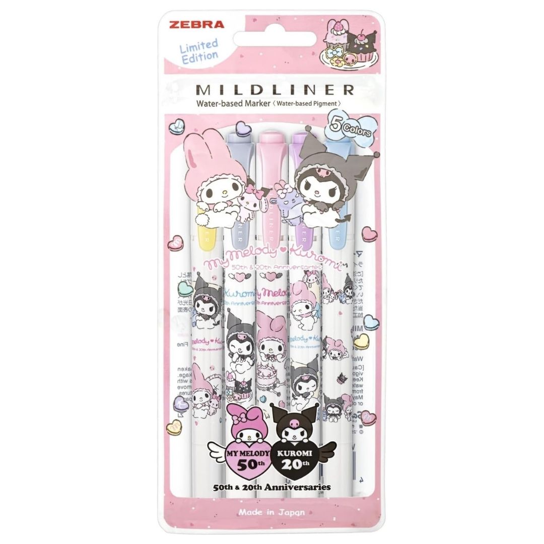 Zebra Mildliner Highlighter Sanrio My Melody & Kuromi 50th Anniversary (5-Color Set)