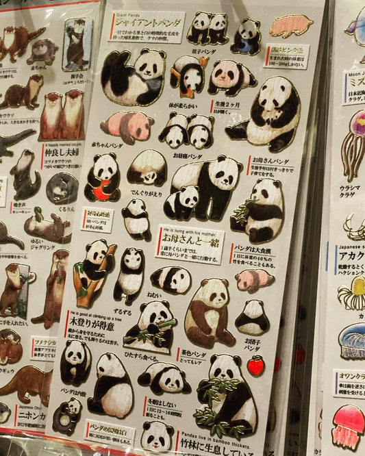Kamio Adult Illustrated Picture Book Stickers – Panda | Japanese Gold Foil Stickers