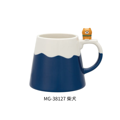 DECOLE Japanese Mount Fuji Ceramic Mug with Daruma, Shiba Inu & Lucky Cat