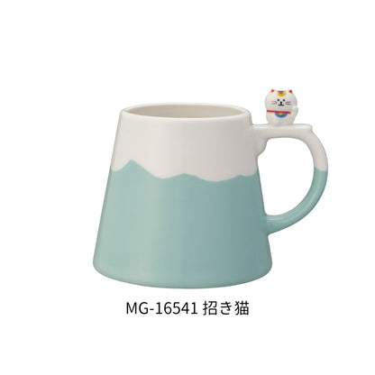 DECOLE Japanese Mount Fuji Ceramic Mug with Daruma, Shiba Inu & Lucky Cat