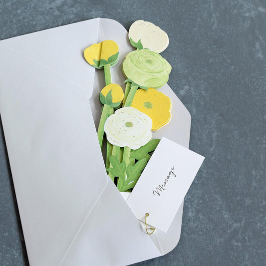 Japan 3D Flower bouquet pop up greeting card | Yellow Ranunculus