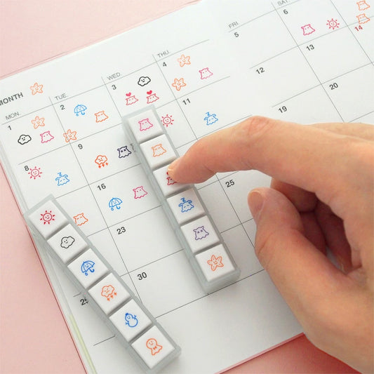 KODOMO NO KAO Pochitto6 Japanese Planner Self-Inking Mini Stamp Set for Journaling