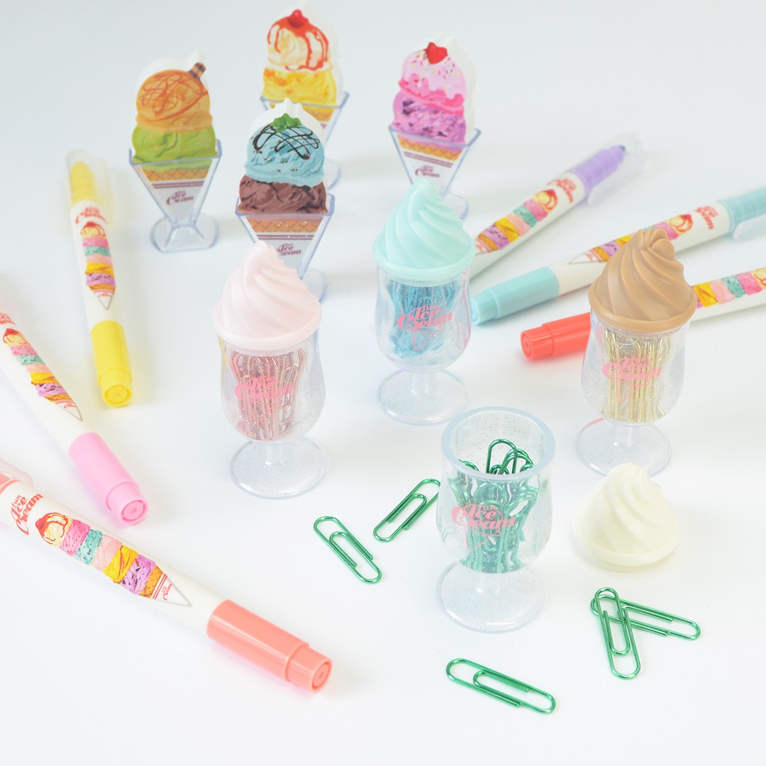 Japan Funbox Ice Cream Paper Clip Storage - Holder Case with 20 Paper Clips