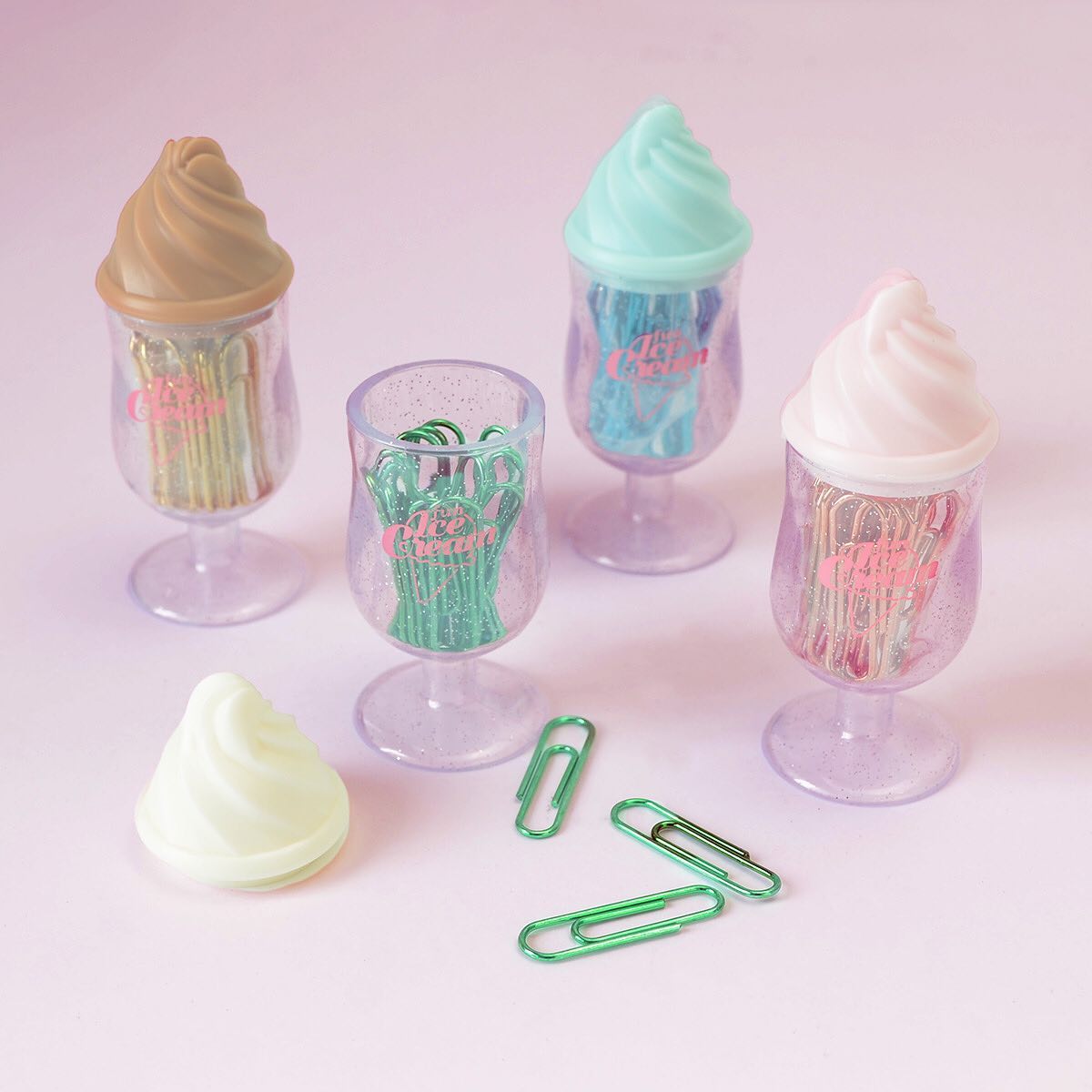 Japan Funbox Ice Cream Paper Clip Storage - Holder Case with 20 Paper Clips